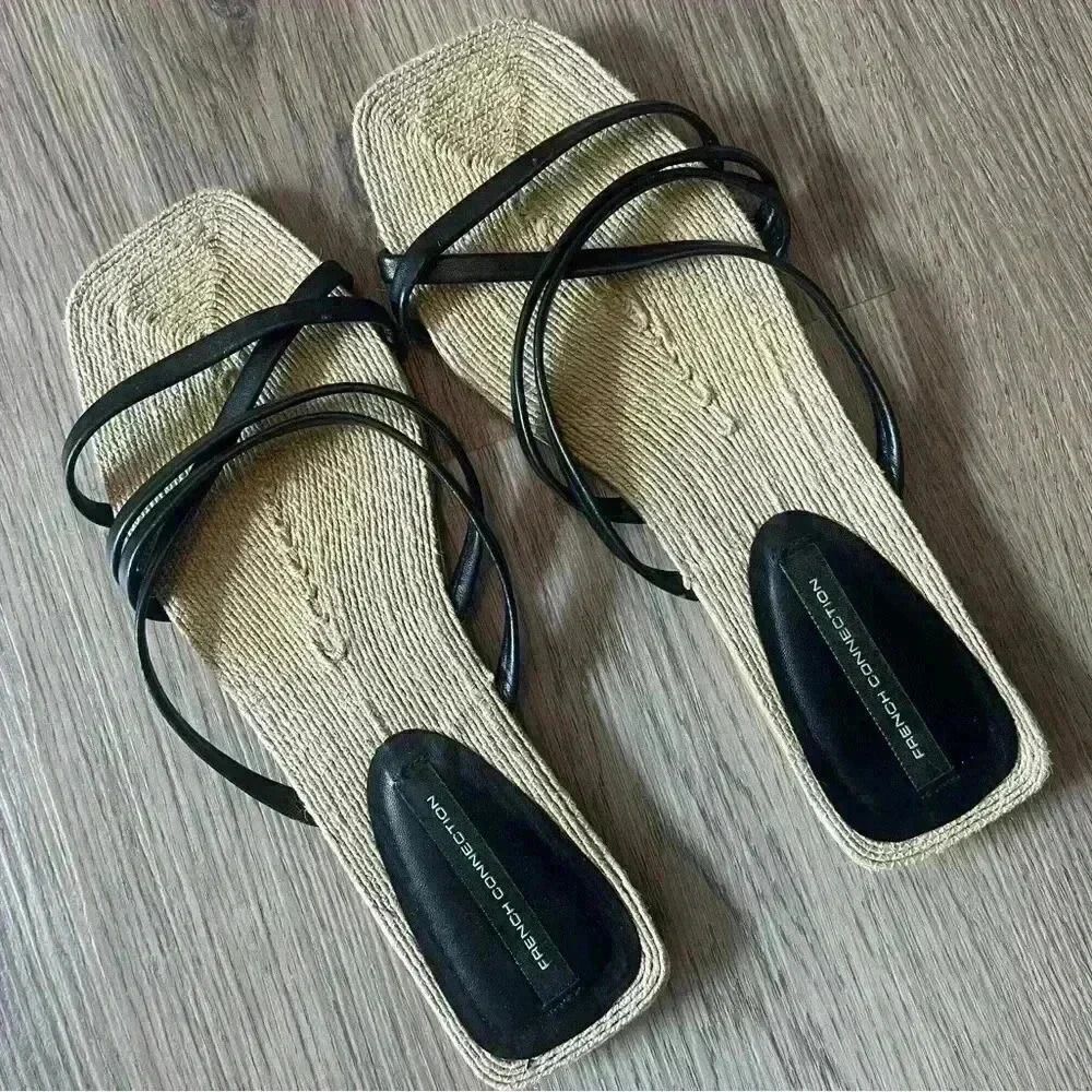 French connection leather slide sandals 7.5 elegant fancy minimalist capsule
